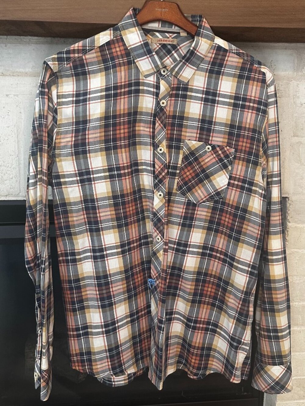 Jeremiah Men's Plaid Button Down Shirt - Long Sleeve Navy/Cream/Tan/Orange - L